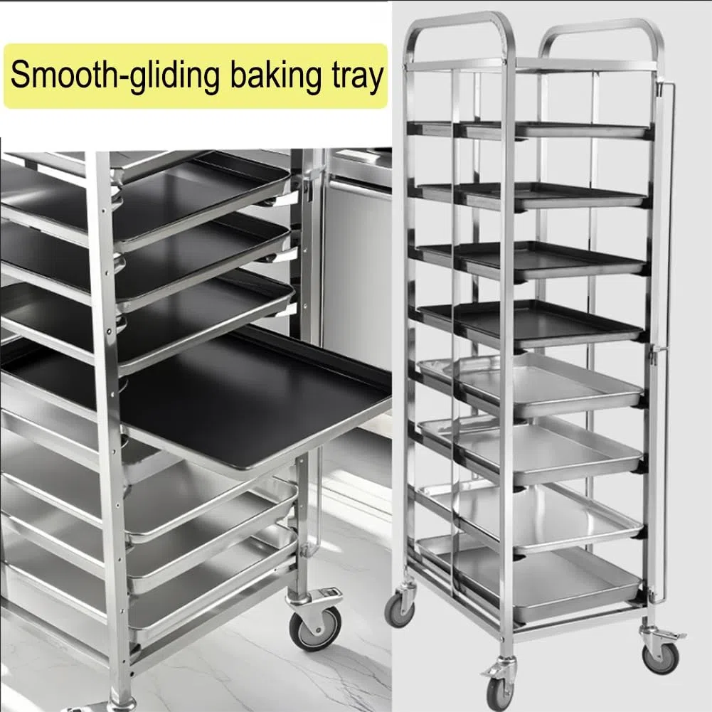 GRRICEPL Carrito de Aluminio con Ruedas para bandejas de panadería, Equipo para Hornear Pan | Carrito Comercial Para Bandejas De Pan, Estante Móvil Para Enfriamiento De Productos Horneados(46x60x169 cm)