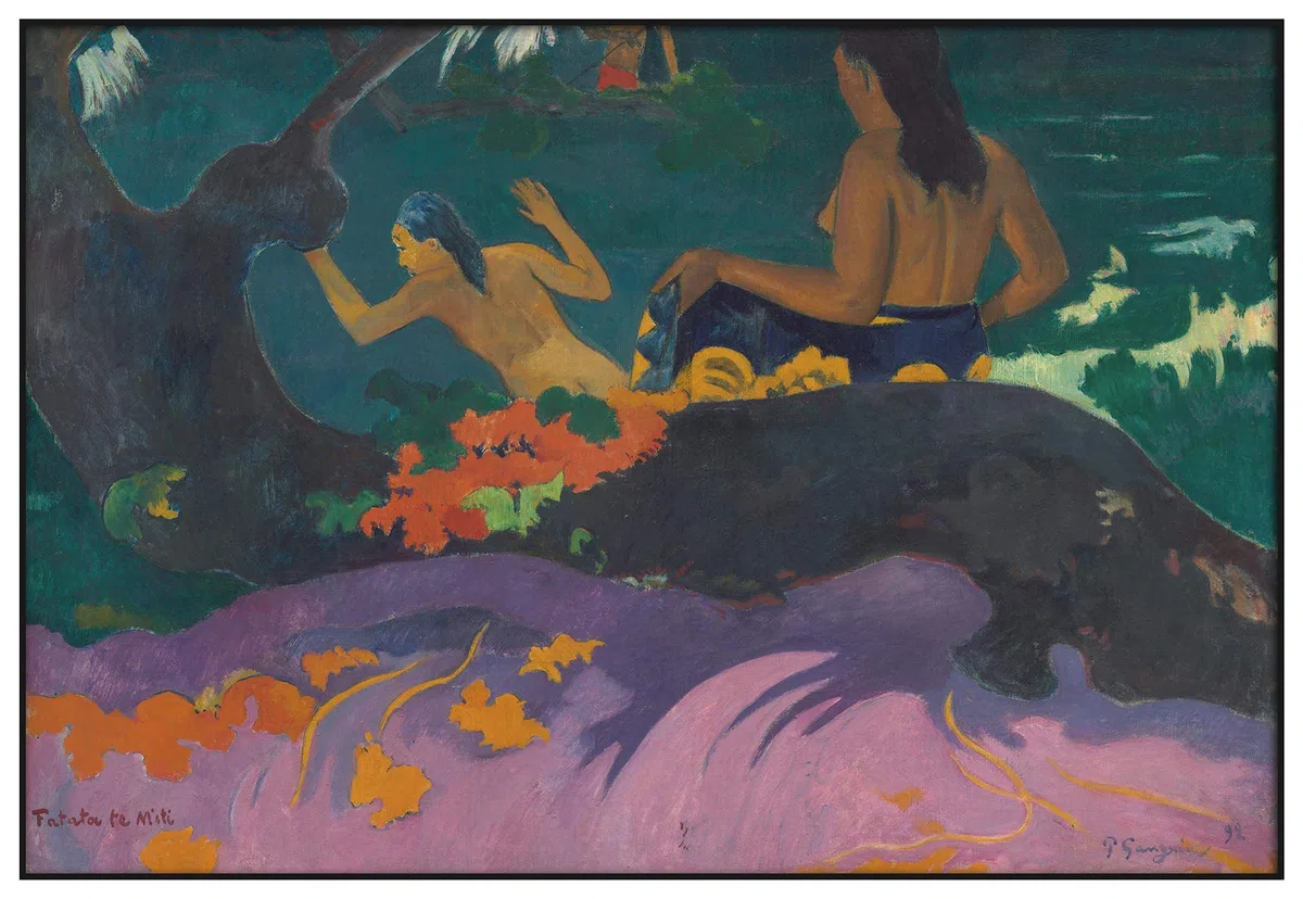 Panorama Cuadro Enmarcado Paul Gauguin Fatata te Miti 70x50 cm - Impreso en Papel Rígido - Incluye Marco - Decoración Salón - Póster Decorativos para Dormitorio y Salón