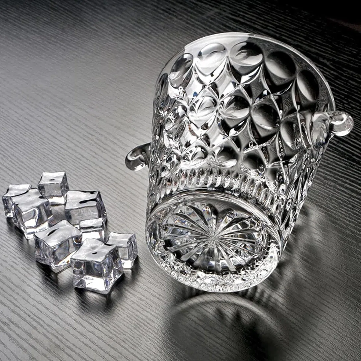 Cubitera Botella Vino Cubo de Hielo de Cristal con asa de fácil Transporte, Enfriador de Bebidas Transparente, contenedor de Hielo de 1,5 l para Vino, champán y Cerveza
