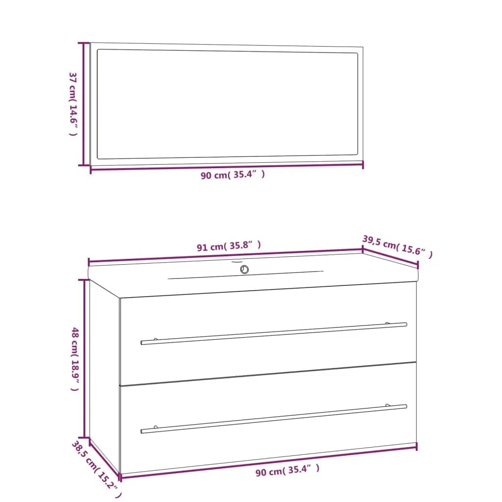 vidaXL Conjunto de Muebles de Baño 3 Piezas Espejo Lavabo Armario Mobiliario Almacenamiento Inferior Aseo Pared Cajones Estantes Gris Hormigón