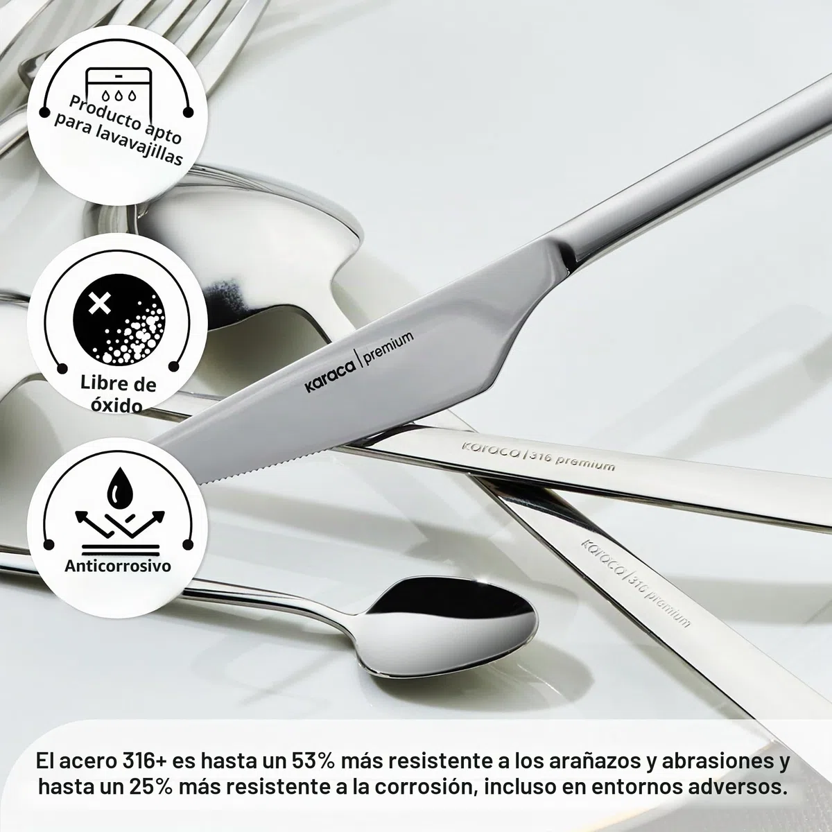 Karaca Stark 316+ - Juego de cubiertos prémium para 12 personas, 84 piezas, cuchara, resistente al óxido, de larga duración, resistente a la corrosión, apto para lavavajillas, cubiertos para servir,