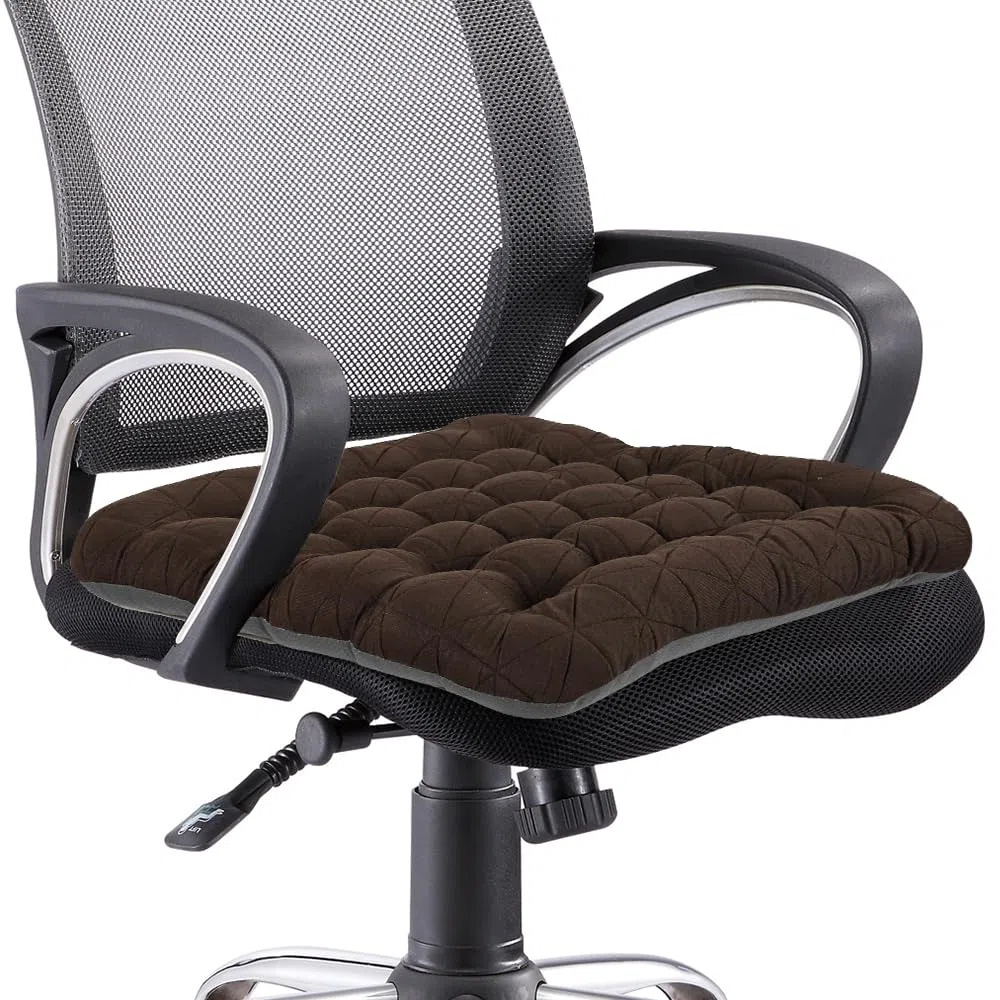 BUYUE Good Support - Cojín para silla de oficina, jacquard de lujo con cojín de asiento de silicona antideslizante, acolchado para escritorio de computadora, silla de cocina (1 unidad, marrón)