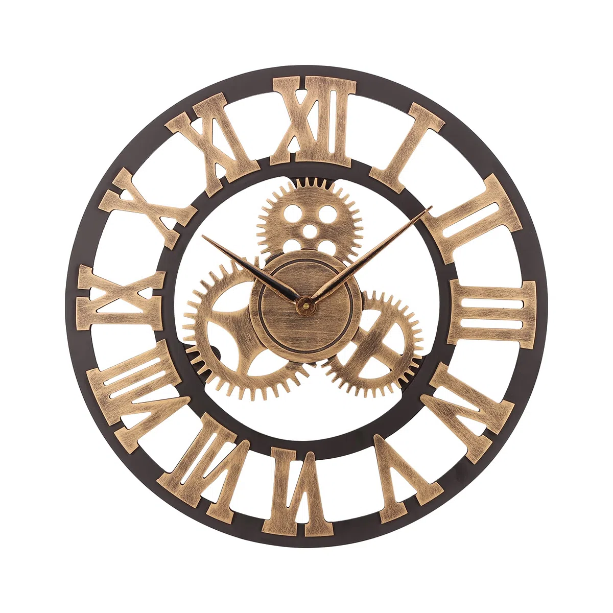ACCSHINE Reloj de Pared Grande Salon Madera 60 cm Dorado Engranajes Industrial Silencioso Vintage Reloj de Cuarzo Números Romanos para Bar Cafetería
