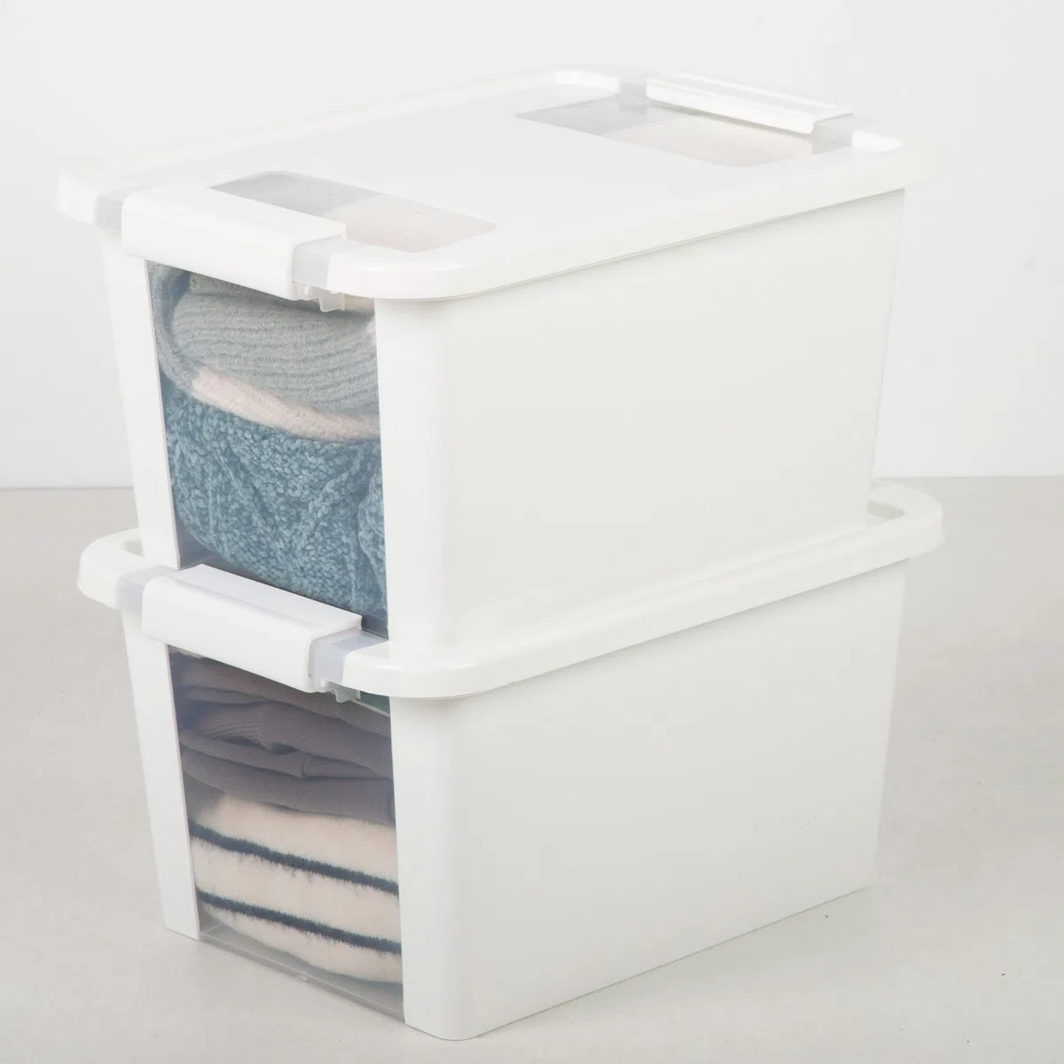 Curver Pack 7 Cajas Almacenaje con Tapa Bi-Box 11L, Transparentes y blancas, Apilables, Orden hogar, Armarios, Vestidores y Trasteros, Cierre seguro, Rápido acceso, Resistente y Duradera (248)