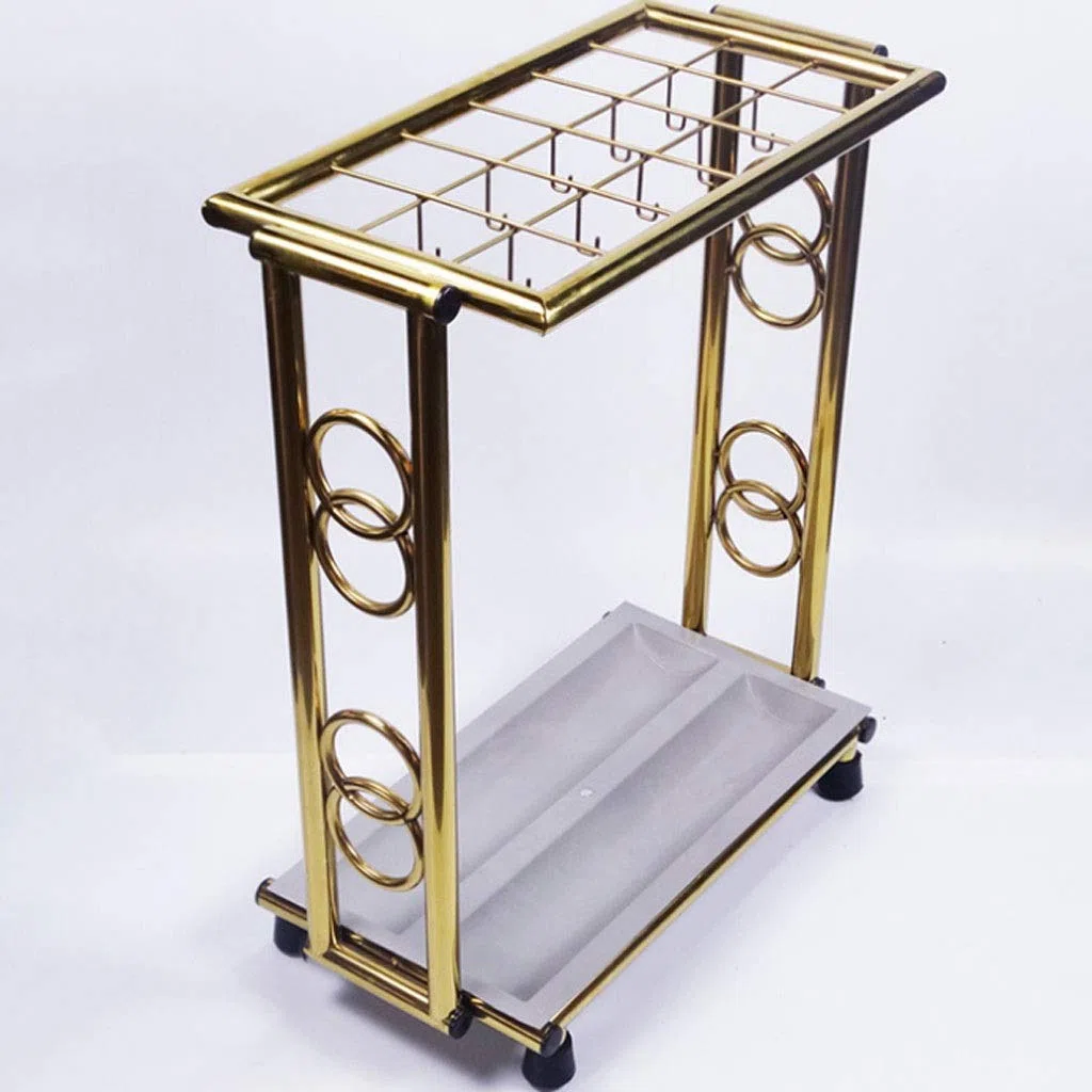 Home - Soporte para paraguas con bandeja de agua extraíble, estante decorativo de metal independiente para entrada, colección de lluvia, solución de almacenamiento elegante y funcional