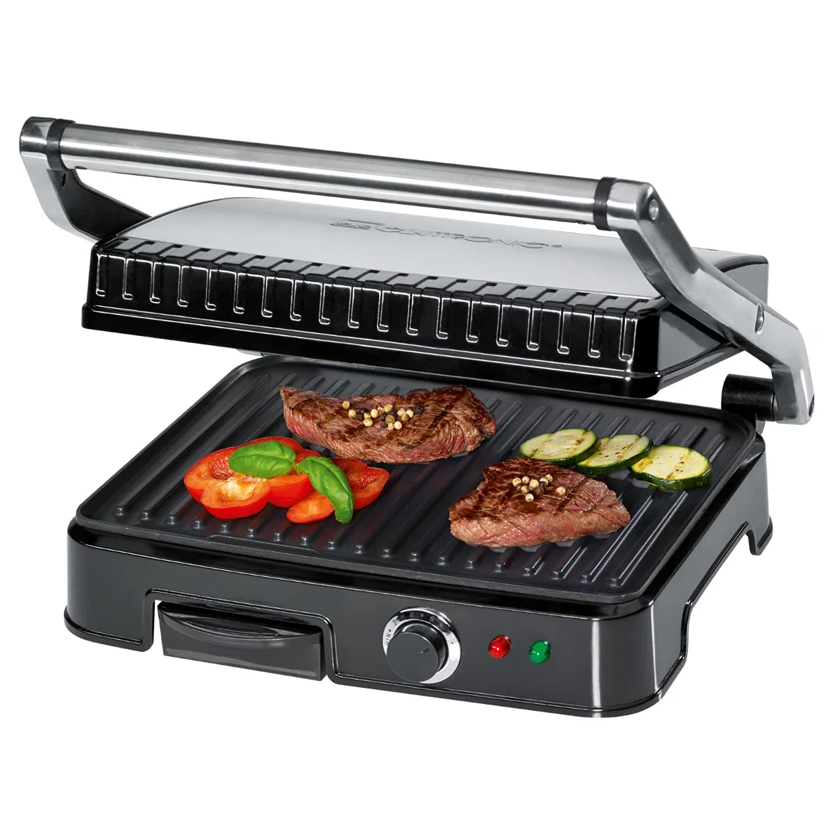 Clatronic KG 3487 Grill de Asar con Tapa Basculante, 2000 W, Acero Inoxidable