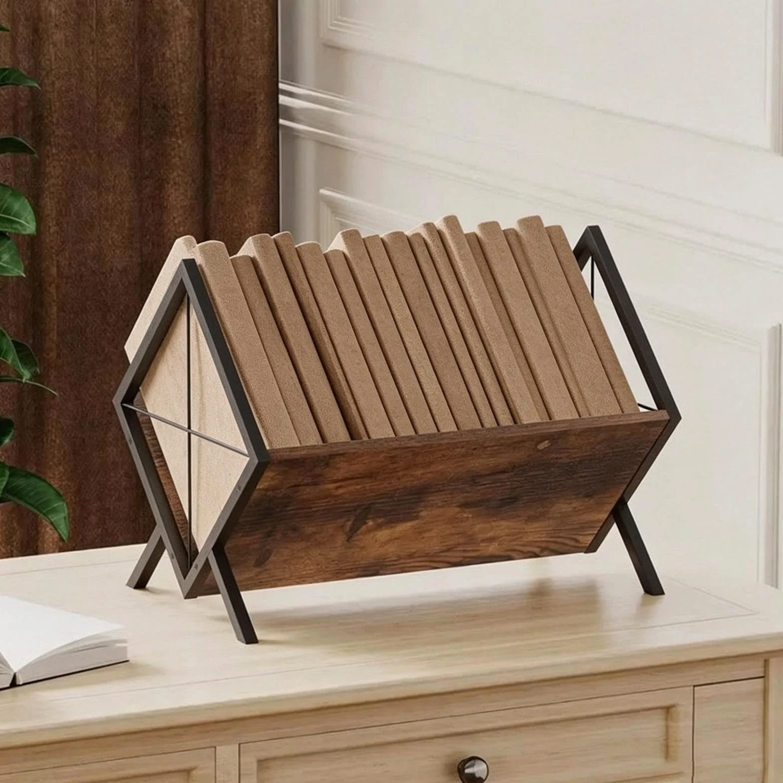 Soporte De Almacenamiento Para Vinilos Ajustable, Amplio Y Acabado Marrón | Expositor de Colección de Álbumes Para Dormitorio Estudio Biblioteca Habitación Juvenil Salón