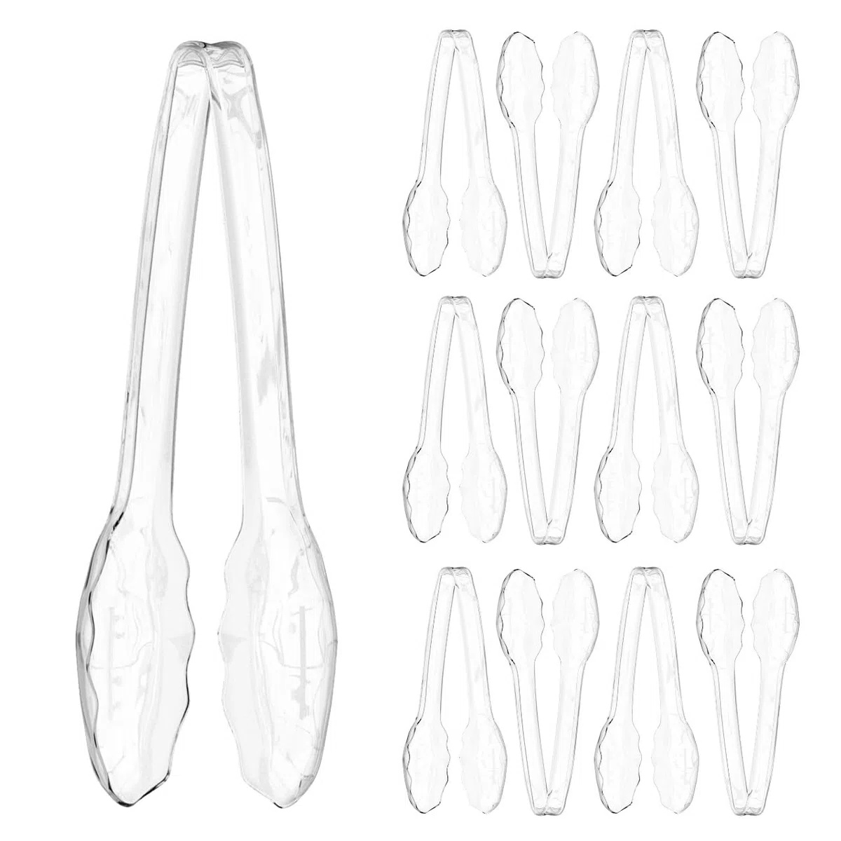 Paquete de 12 pinzas de plástico para servir bufé, utensilios de plástico para servir alimentos fríos y calientes, pinzas desechables para fiestas, vacaciones y reuniones (transparentes)