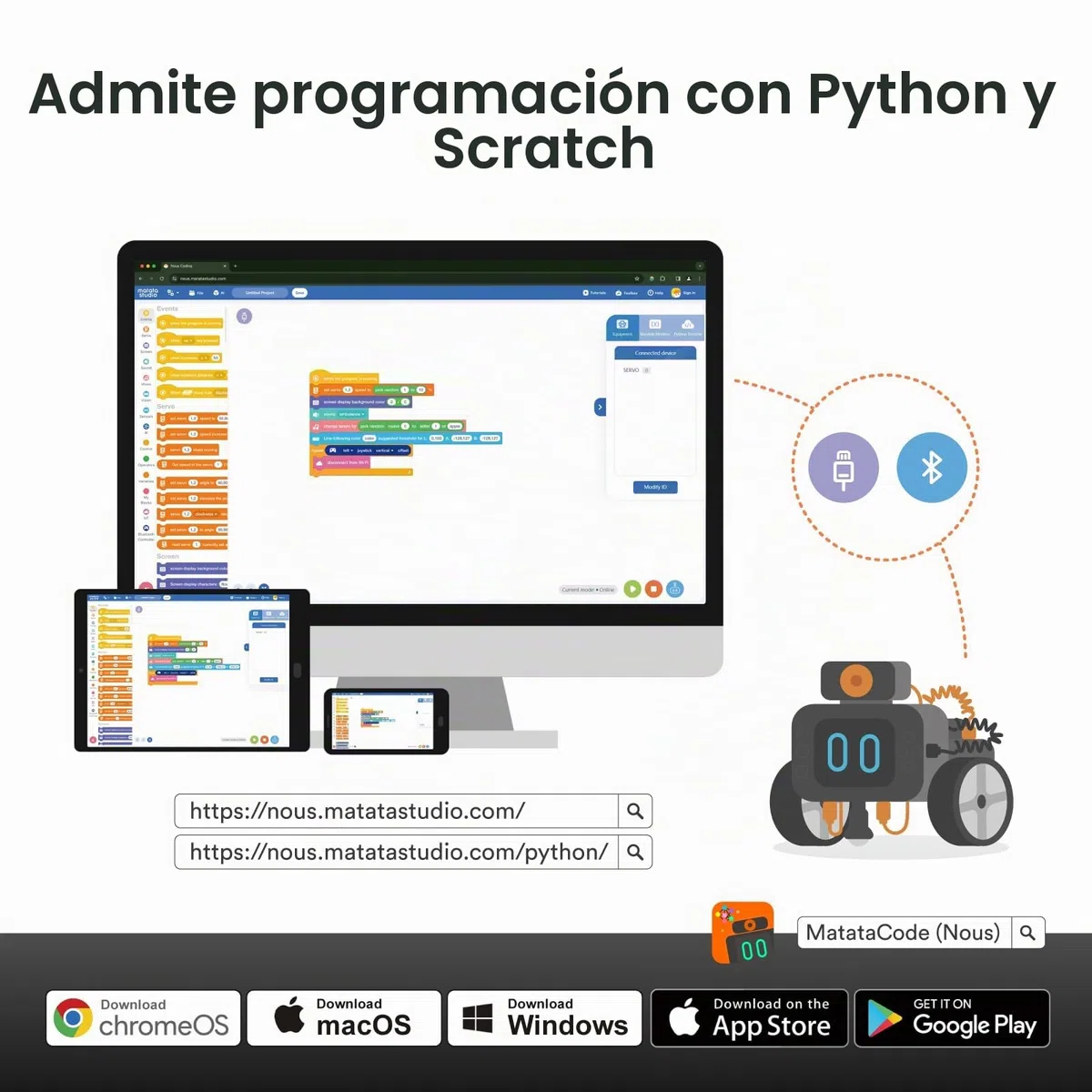 Robot Programable para Niños, MatataStudio Nous AI Juguete Robot compatible con Entrenamiento de AI Scratch Python Coche Robot Inteligente con Cámara STEM Juguete de Aprendizaje para Niños de 12+ años