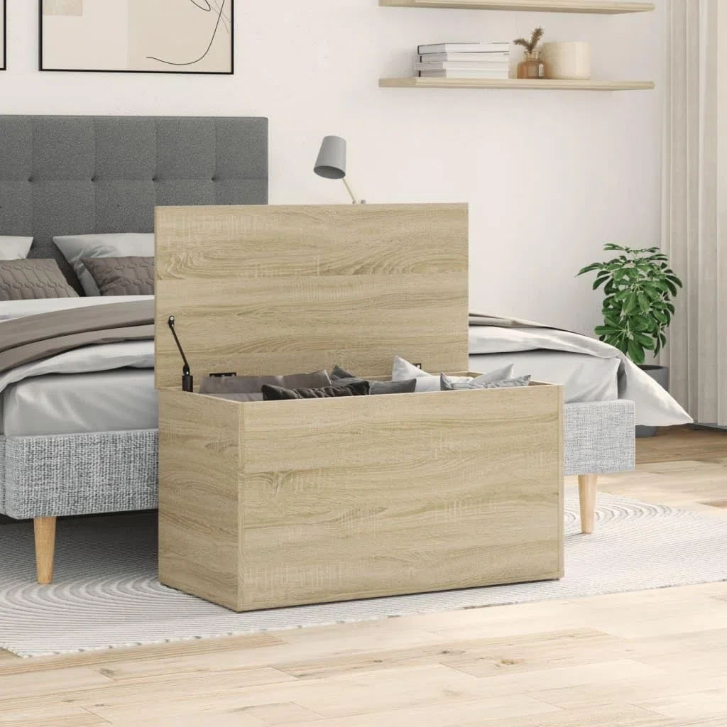 vidaXL Baúl de Almacenamiento Banco Cofre Entrada Caja Muebles Herramientas Juguetes Revistas Libros Madera Contrachapada Color Roble 84x42x46 cm