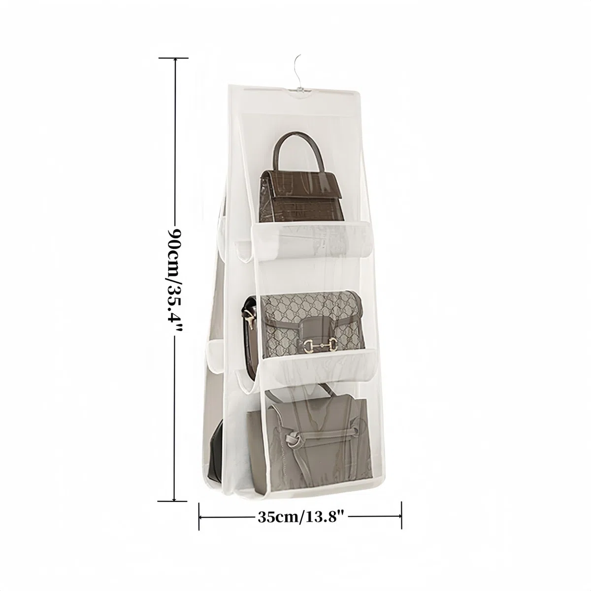 HAN SHENG 2 organizadores de bolsos colgantes transparentes con 6 bolsillos para colgar en el armario, organizador para ahorrar espacio (blanco)