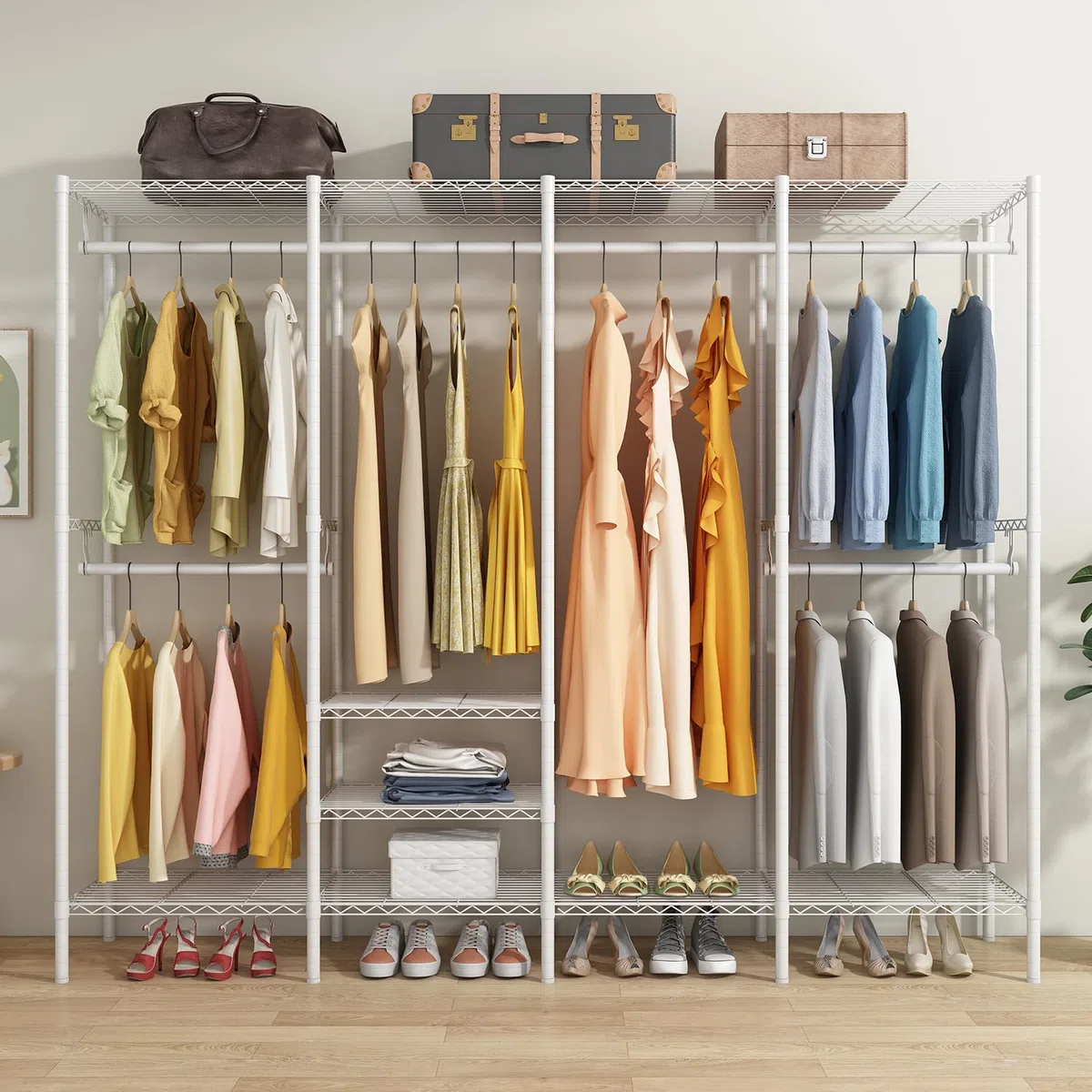 Perchero Burro Ropa Resistente - Organizador de Closet con Barra para Colgar Ropa | Soporte 900 LB | Dimensiones 192x40x193 cm | Perchero Robusto para Armarios y Habitaciones(blanco)