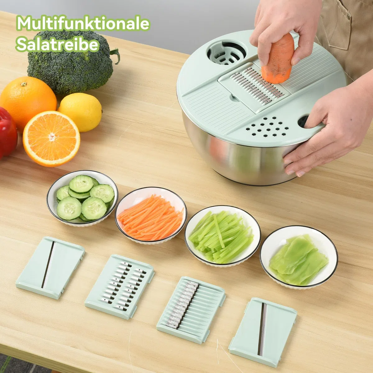 OTraki Centrifugadora Lechuga 5L en Acero Inoxidable, Escurridor Lechuga Grande Secador de Lechuga y Verduras con Base Antideslizante Apta para Lavavajillas, Lavar y Escurrir Las Ensaladas