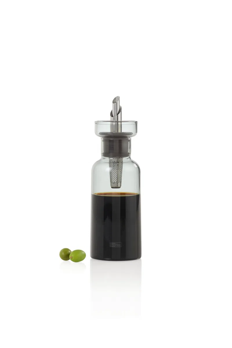 AdHoc AromaPour - Botella de aceite y vinagre de vidrio gris, 120 ml, dispensador antigoteo para aceite y vinagre, apto para lavavajillas