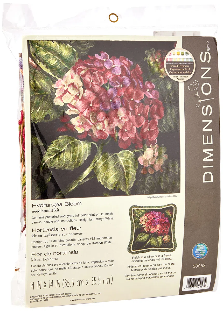 Dimensions Needlepoint Kit-14" x 14" | Fabric-Red | 1 Set floración de Hortensia de Punto de Aguja, 100% algodón, Negro, 35 x 35 x 0.1 cm