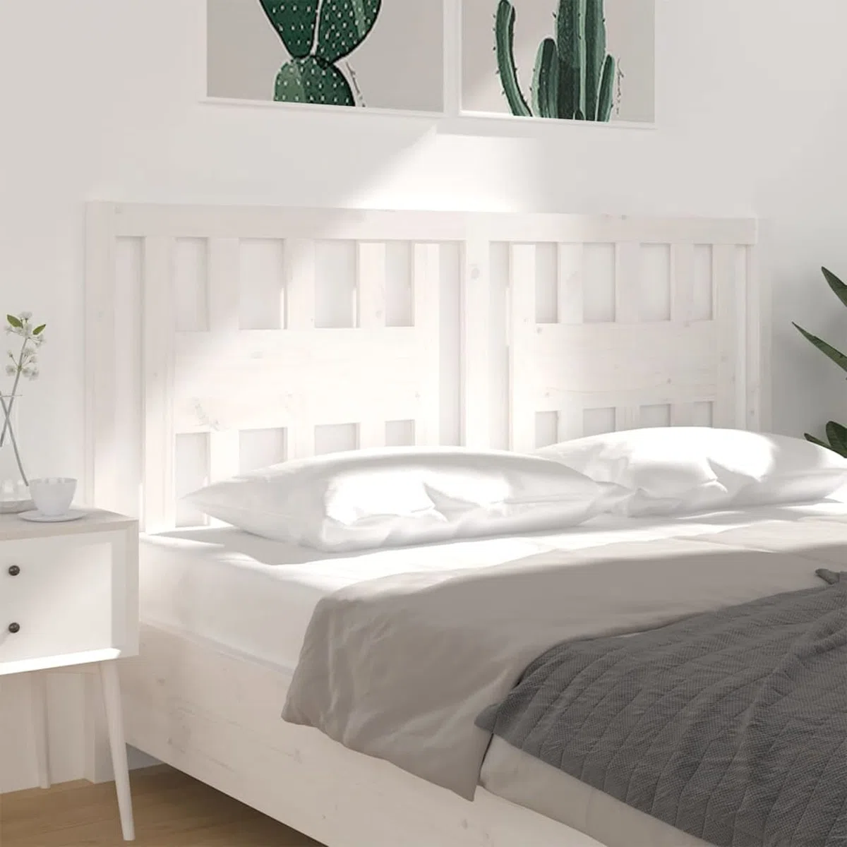 Cabecero, Cabezal De Cama, Cabezales Dormitorios Modernos, Cabecera para Cama, Madera Maciza de Pino Blanco 146x4x100 cm