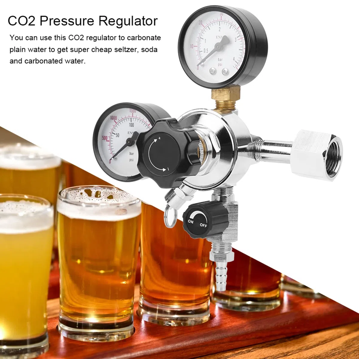 Regulador de Presión CO2 para Barril, Doble Manómetro Reductor de Presión Barril de Cerveza para Grifos Elaboración de Cerveza Dispensador de Cerveza