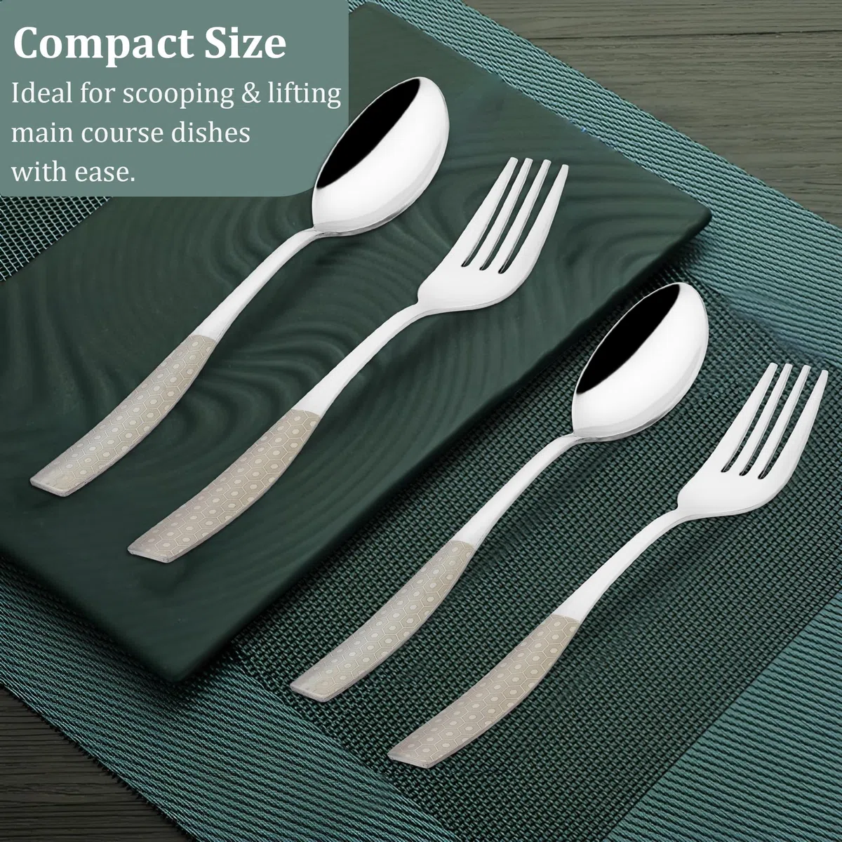 Parage Juego de cubiertos de acero inoxidable de 12 piezas de alta calidad para el hogar y la cocina, vajilla de comedor de lujo, cuchara y tenedor, juego de chammach láser, diseño plateado