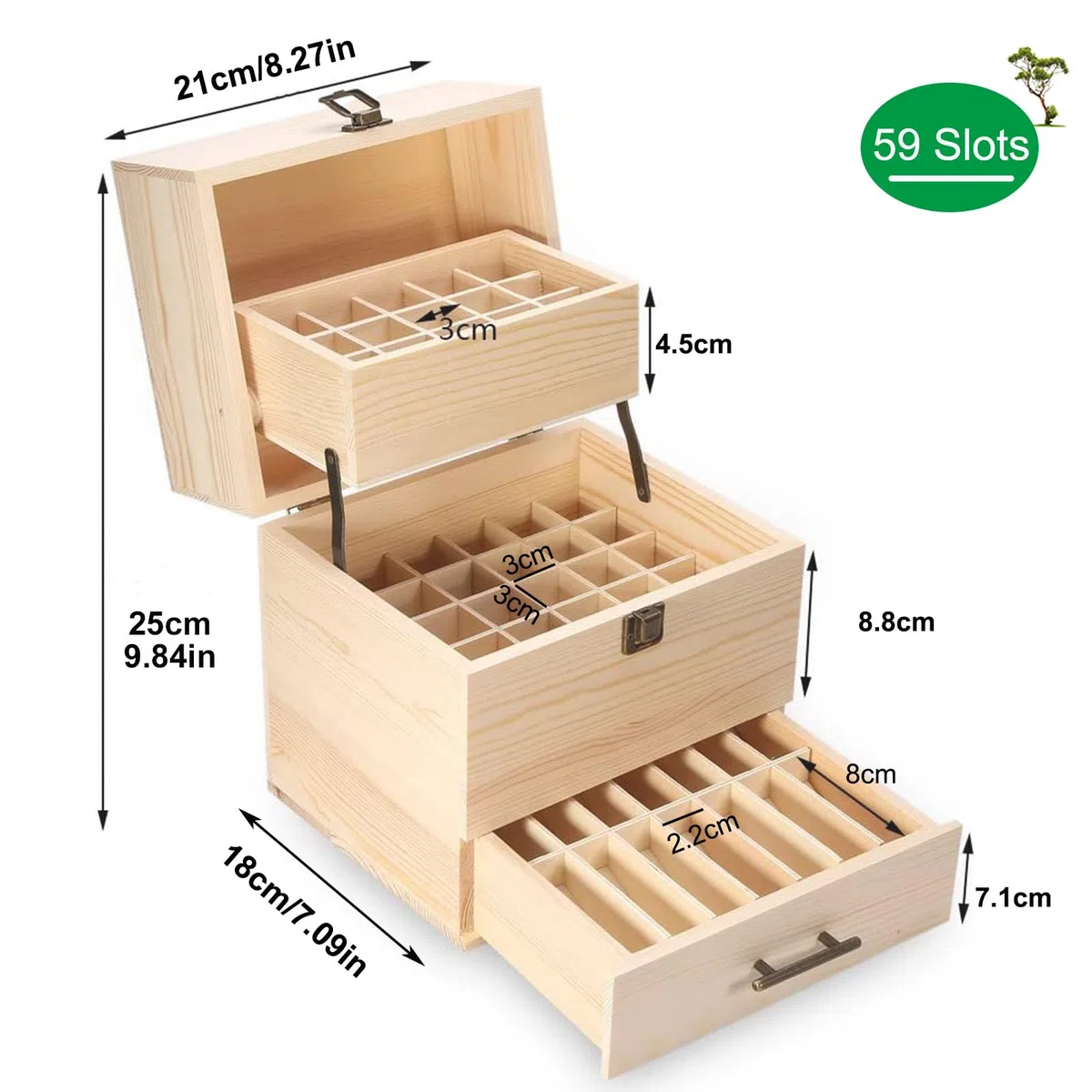Rose Flower Caja de Almacenaje de Madera de Aceites Esenciales y Aromaterapia Contiene de 5 a 15 ml de Aceites Esenciales para Perfumes, Cosméticos, Joyas Esmaltes de Uñas Minerales 59 Ranuras