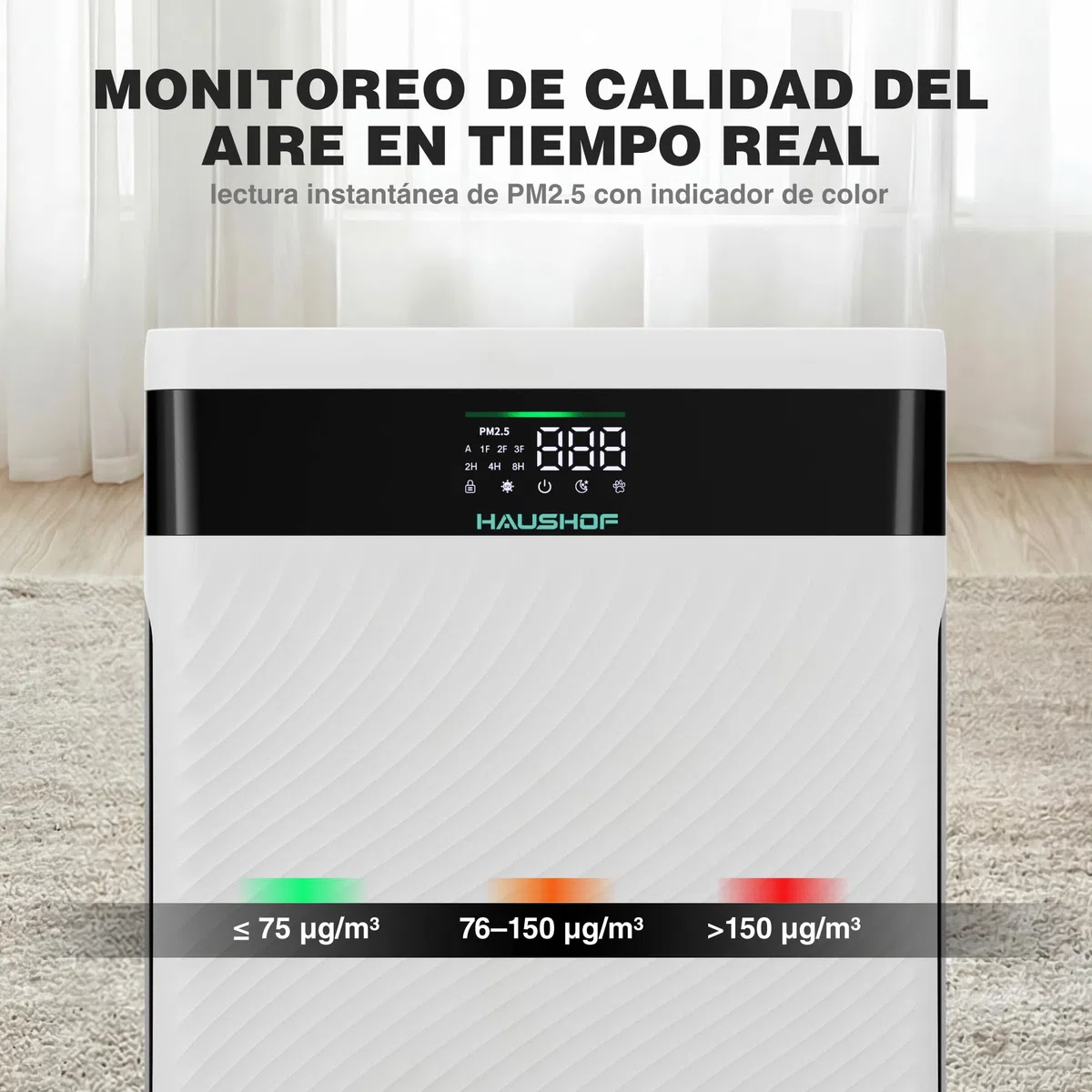 HAUSHOF Purificador de Aire con Filtro HEPA H13 | para Alergias, Polen, Humo, Caspa De Mascotas y Olores, Modo Mascota y Reposo, Silencioso 30dB