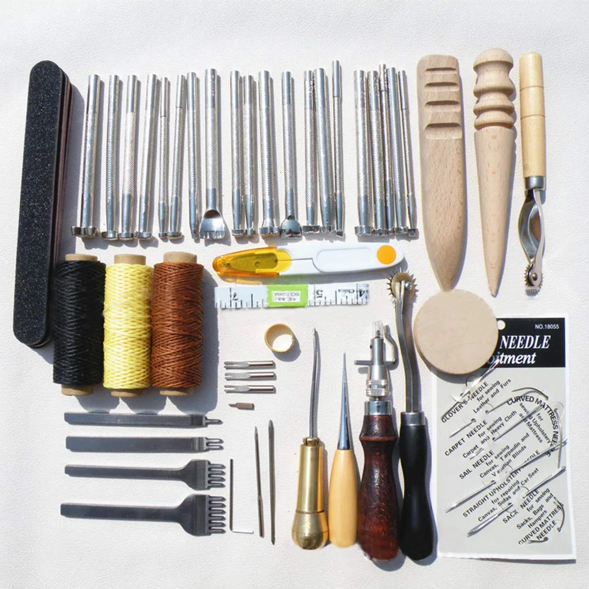 ExcLent 59Pcs Diy Kit De Herramientas De Cuero Costura A Mano Punzonado De Costura Tallado Set De Artesanía De Sellos
