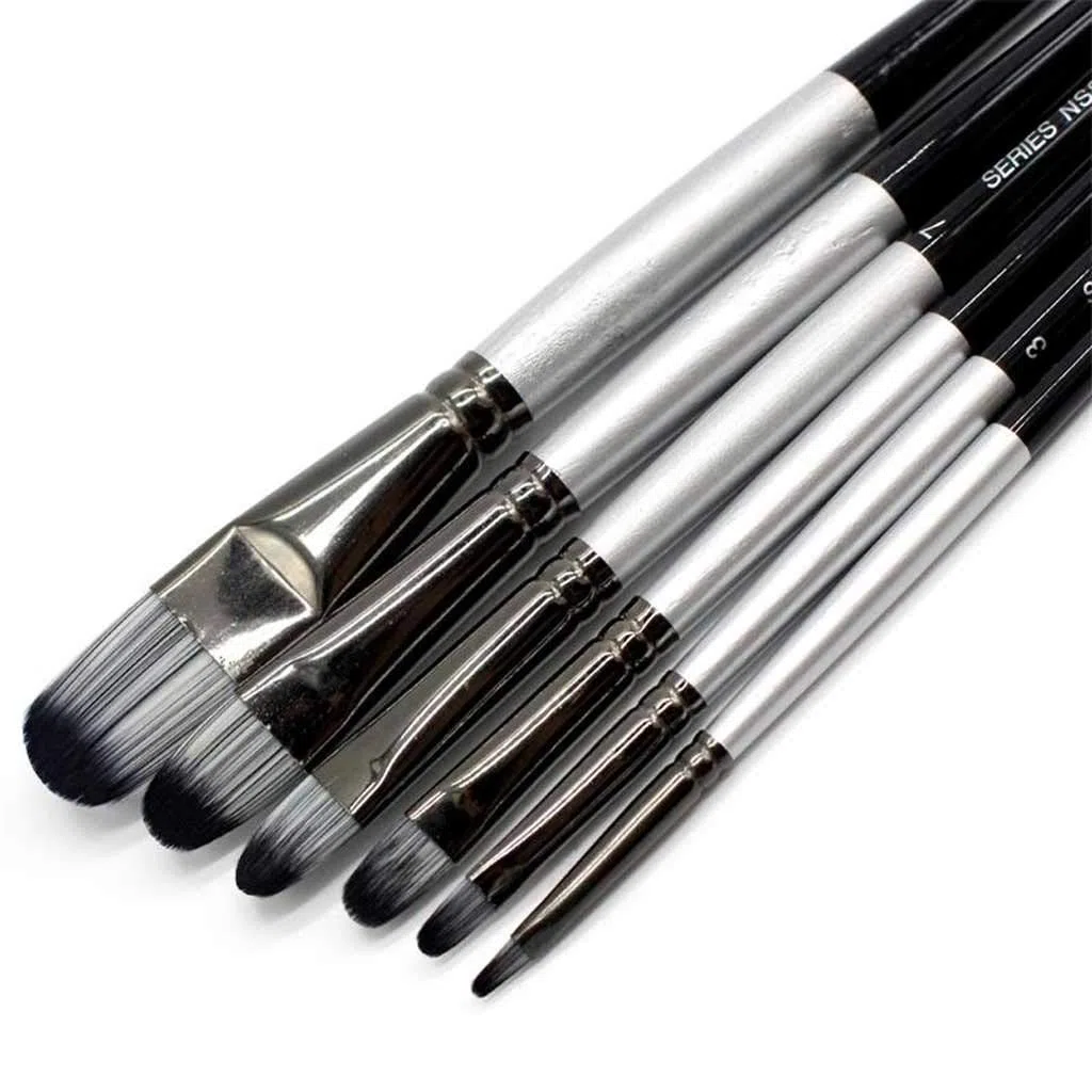 Juego de 6 Pinceles de Nailon para Pintura al óleo, acrílico y de Pelo de Filbert para Dibujo Profesional Escolar, Pinceles de Acuarela, Suministros de Arte.,
