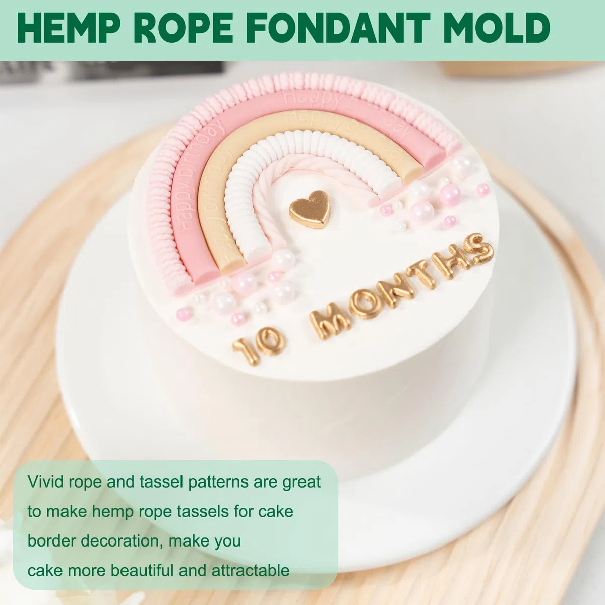 KALAIEN Molde de fondant de cuerda de cáñamo, molde de silicona de cuerda de punto de perla, decoración de pasteles de macramé para hornear galletas, moldes de arcilla, azúcar, chocolate, dulces,