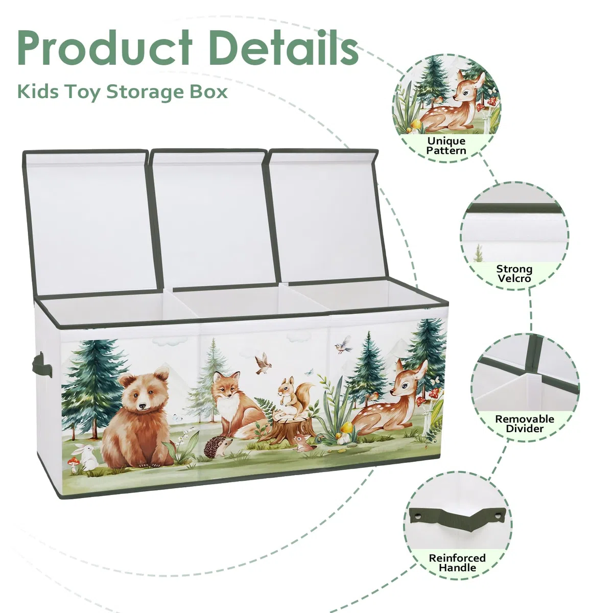 Caja de Juguete Extra Grande con Tapa Abatible, Caja Almacenaje Oxford Plegable con Asa para Niños Niñas, Baúl Juguetes y Almacenamiento Impermeable Resistente, 96×32×40 (Animales de invierno)