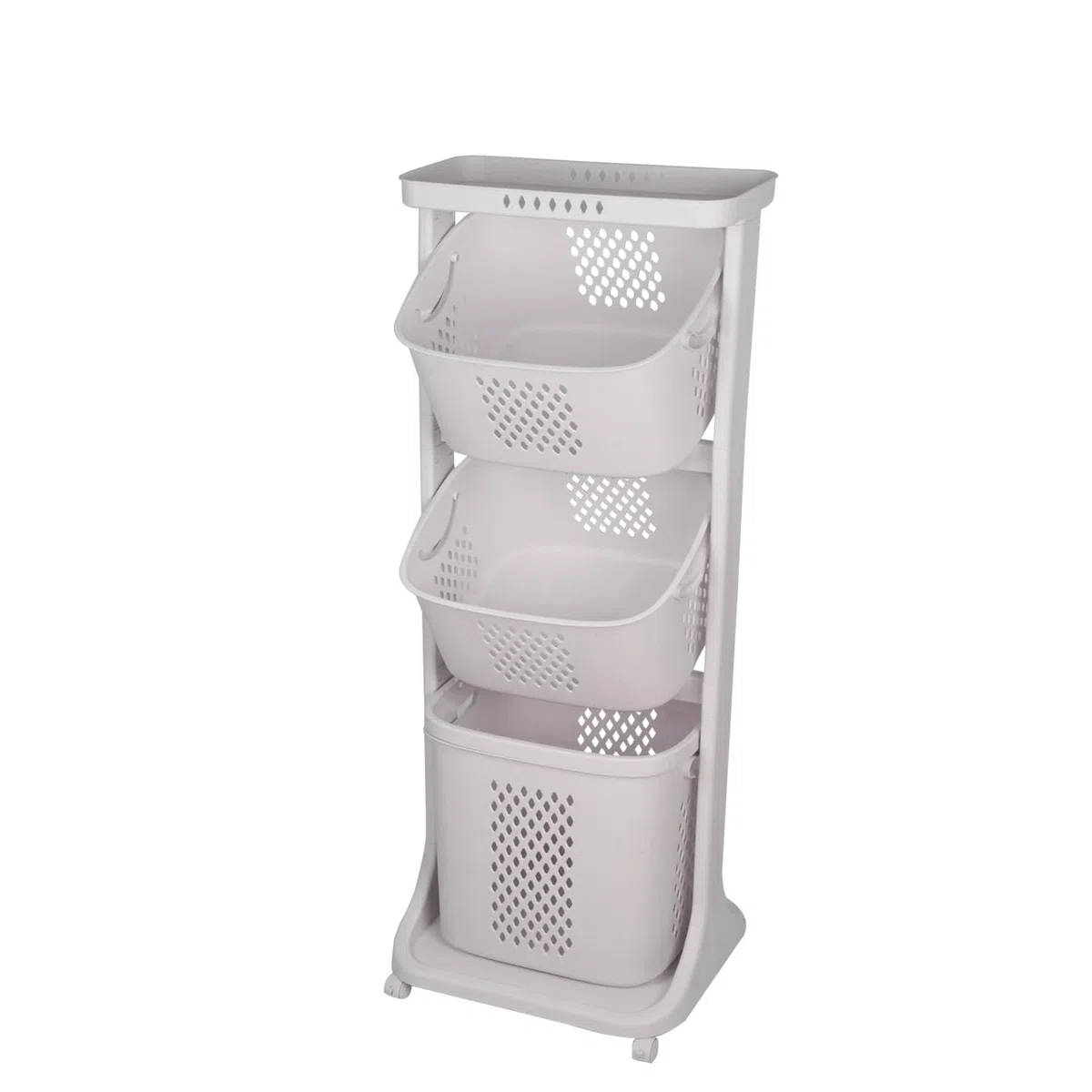 Carrito de lavandería, cesta para la ropa, cesta de la ropa con 3 cestas extraíbles con ruedas de 44 x 33 x 110 cm, color blanco