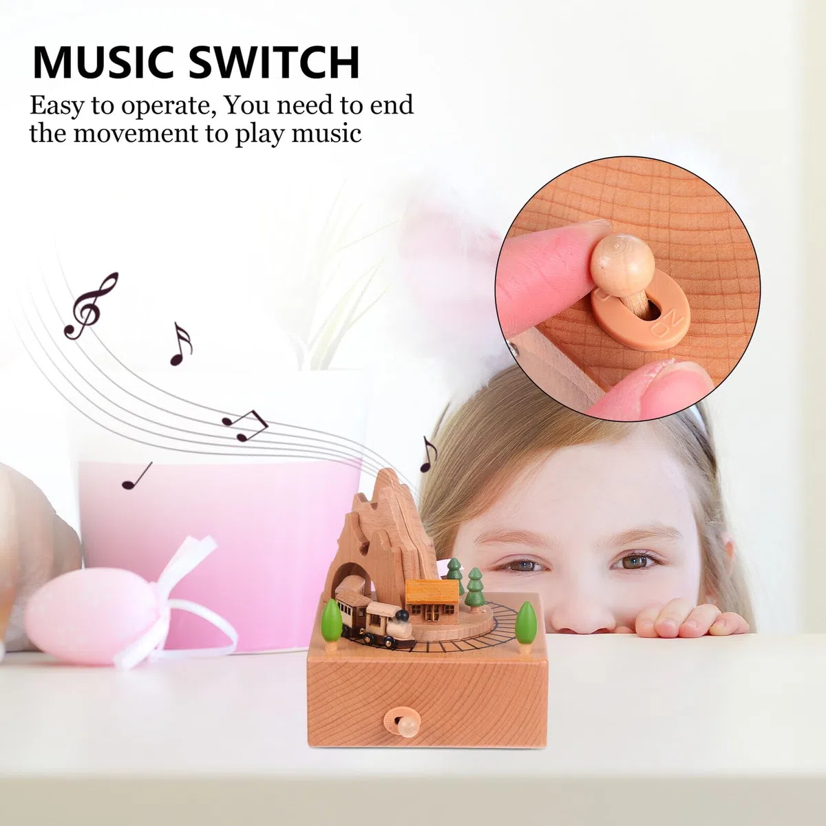 BESPORTBLE Caja de Música Giratoria de Madera Diseño de Montaña Rusa Adorno Creativo para Escritorio Caja Musical Infantil y Decoración del Hogar Obsequio para Cumpleaños y Ocasiones