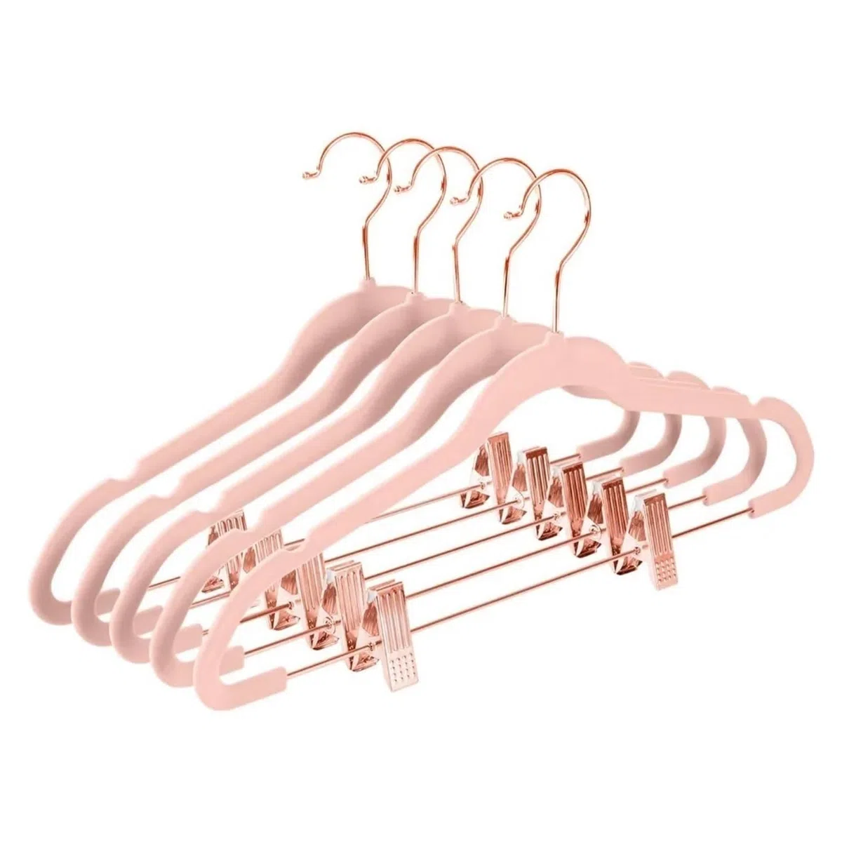 Perchas para pantalones y faldas que ahorran espacio con clips antideslizantes, ganchos de oro rosa para vestidos y camisas, 1 paquete (oro rosa rosa)