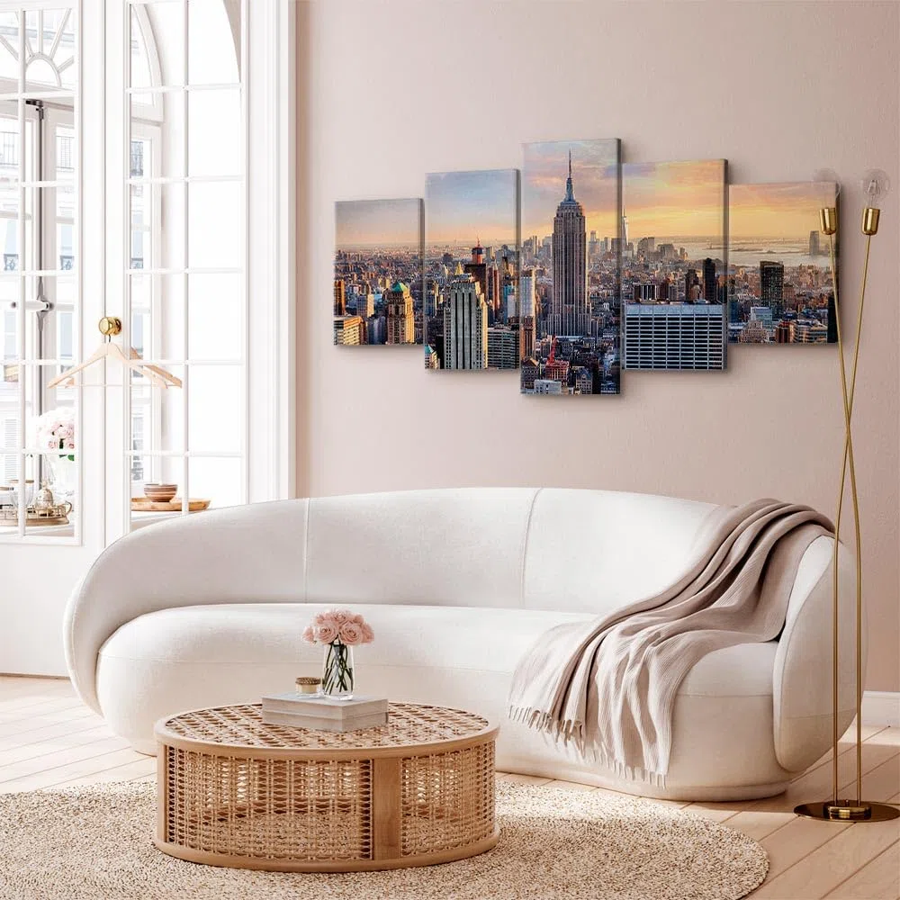 murando Cuadro en Lienzo Ciudad Nueva York 200x100 cm Impresión de 5 Piezas Material Tejido no Tejido Impresión Artística Imagen Gráfica Decoracion de Pared Manhattan d-B-0255-b-m