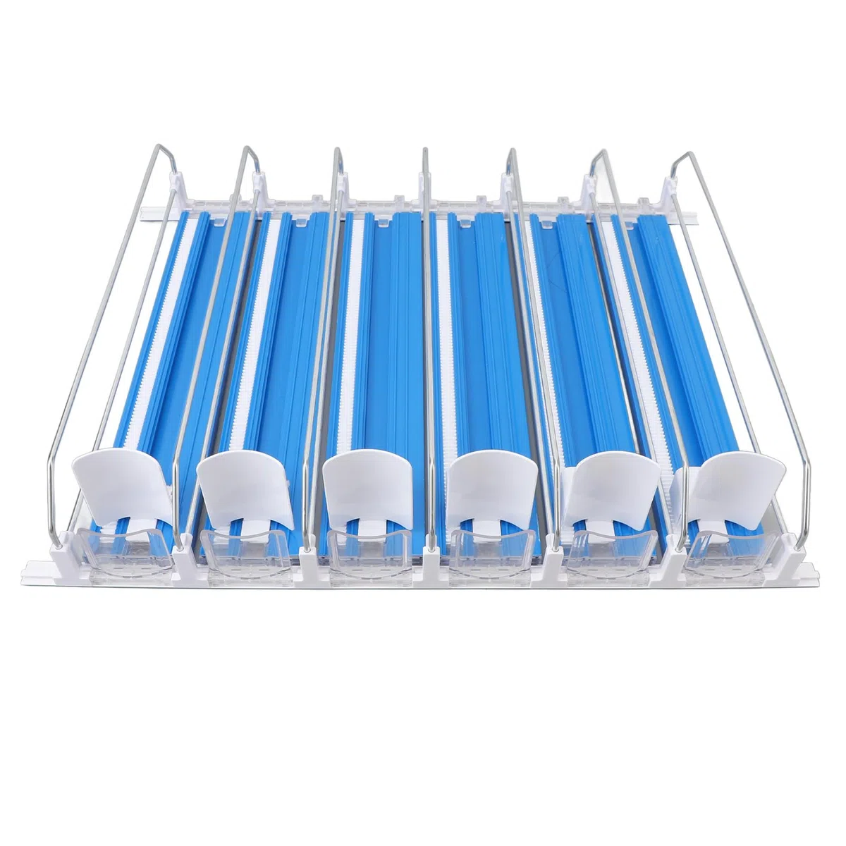 Organizador de bebidas para frigorífico, dispensador de refrescos ajustable de 6 filas ABS, fácil carga, dispensador de latas de refresco deslizante para bebidas (Azul)