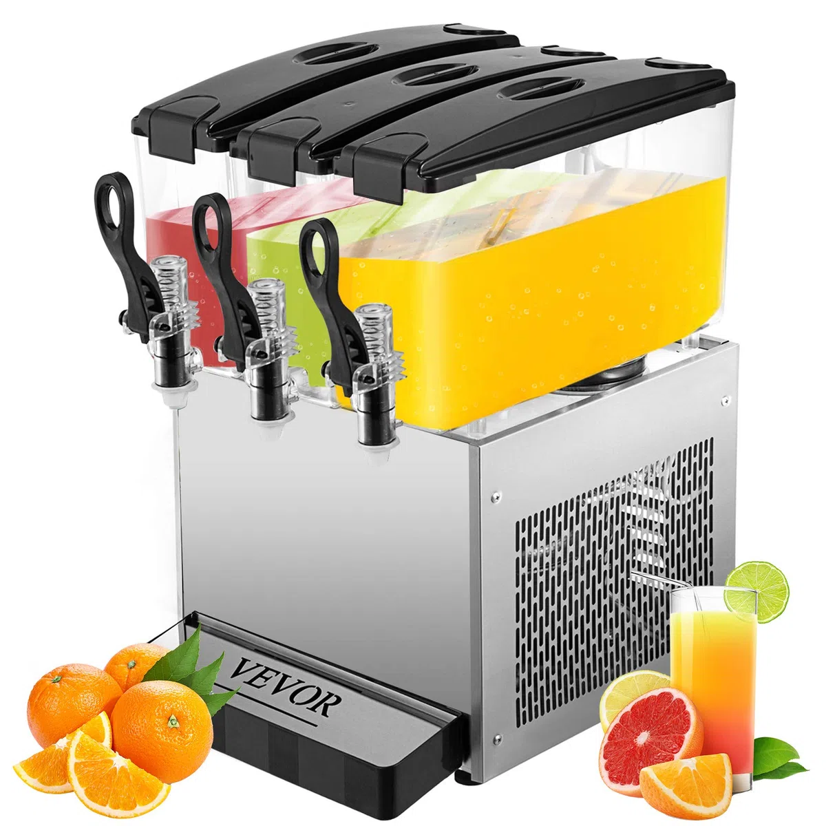 VEVOR Máquina de Dispensador de Bebida 36 L, Máquina de Bebidas Frío con Tanques 12 L * 3, Máquina de Dispensador de Jugo 270 W, Máquina de Bebidas Frías de Acero Inoxidable Temperatura 5-12℃