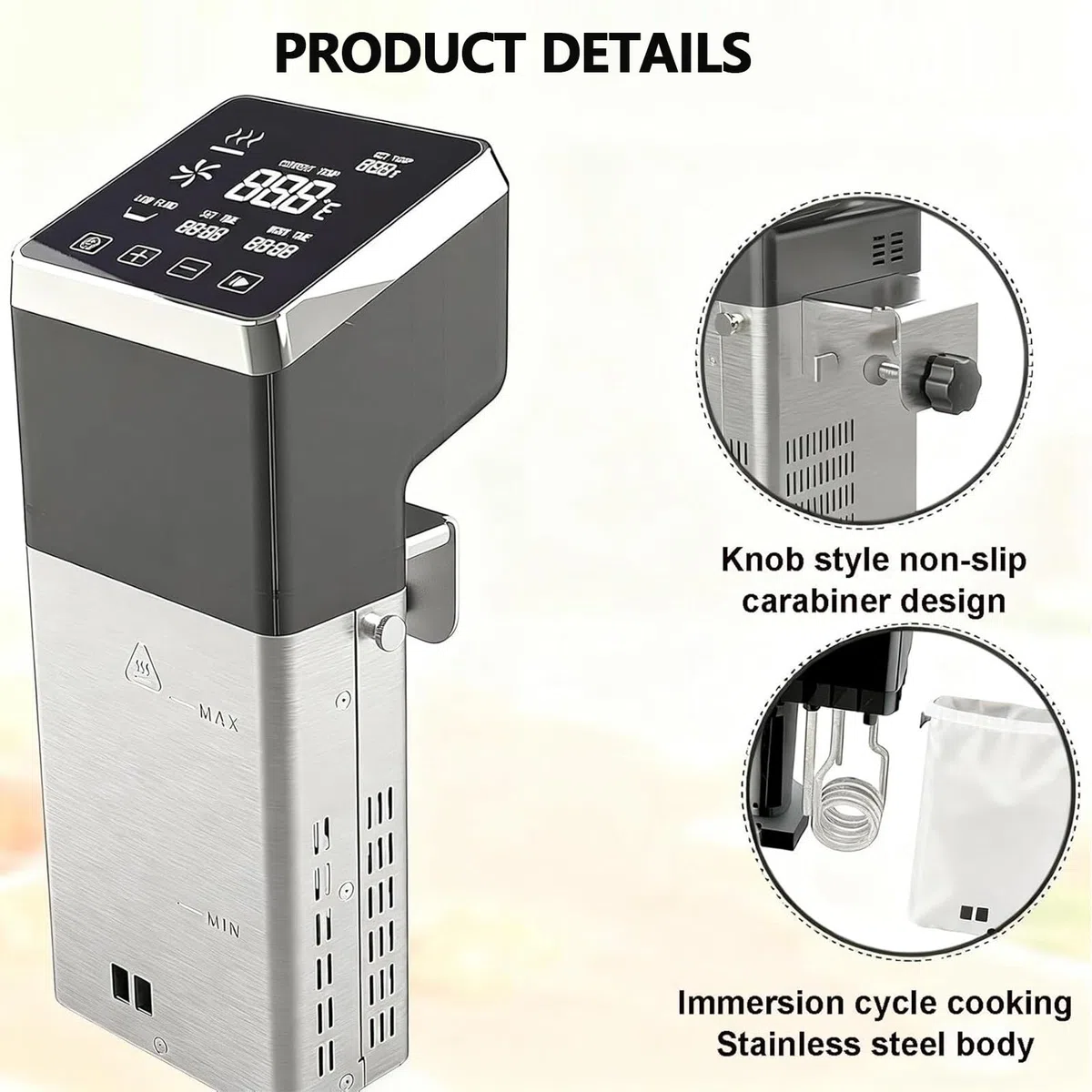 Cocina Profesional al vacío 1600 W, Calentamiento rápido y ultrasilenciosa, máquina de cocción de precisión para la Cocina doméstica, fácil de Guardar, Ideal para Comidas