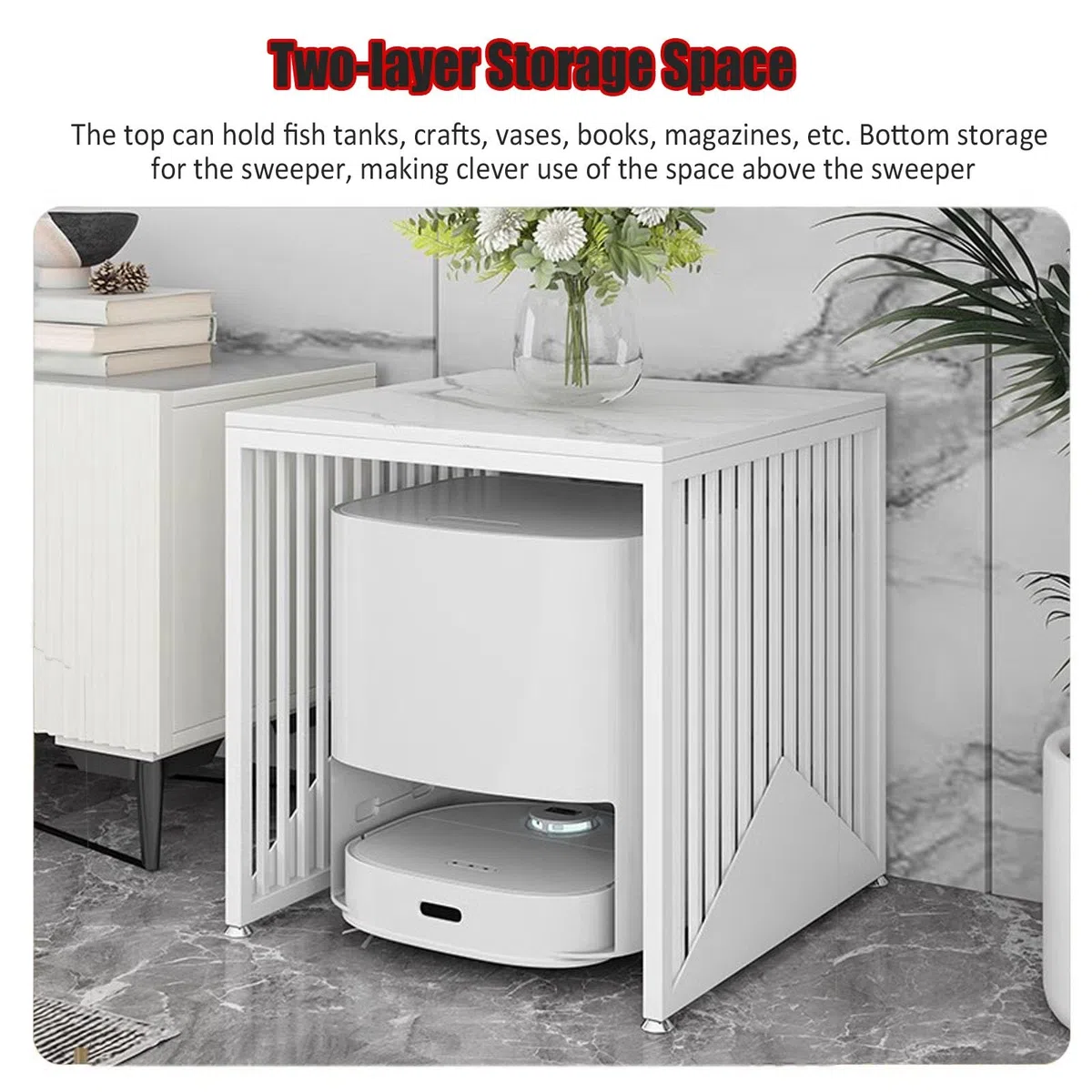 bastidor para máquina barredora Estante De Exhibición Negro Del Tanque De Pescados, Robot De Metal Gabinete De Almacenamiento De Vacío De Alta Resistencia, Mesa De 2 Capas Para Adornos Decorativos(LxW
