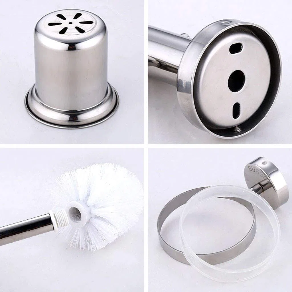 BKEKM Escobilla Inodoro Escobilla de Inodoro de Acero Inoxidable Montaje en Pared Escobilla de Inodoro de Mango Largo y Soporte para Cepillo de Limpieza de Inodoro de baño Moda