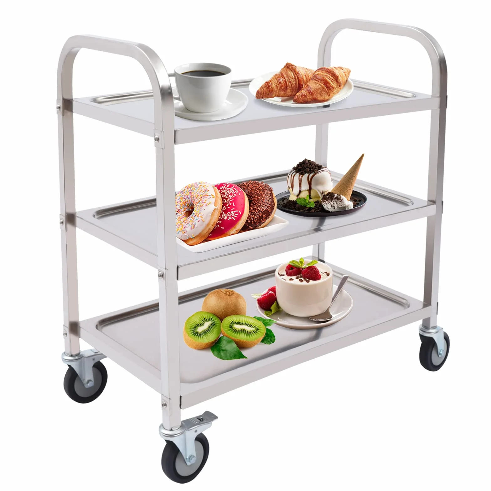 Carrito de servicio de acero inoxidable para cocina, carrito de cocina, carrito de cocina, carrito de transporte, carrito de transporte, carrito auxiliar, para restaurante y cocina