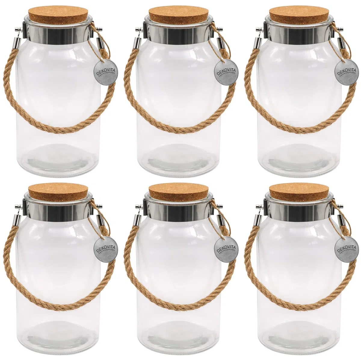 Dekovita 6 Piezas Tarro Grande Vidrio - 5L Recipiente Cristal con Tapa Corcho - Ø16x30cm Botella Terrario - Decoración Florero - Bote Almacenamiento