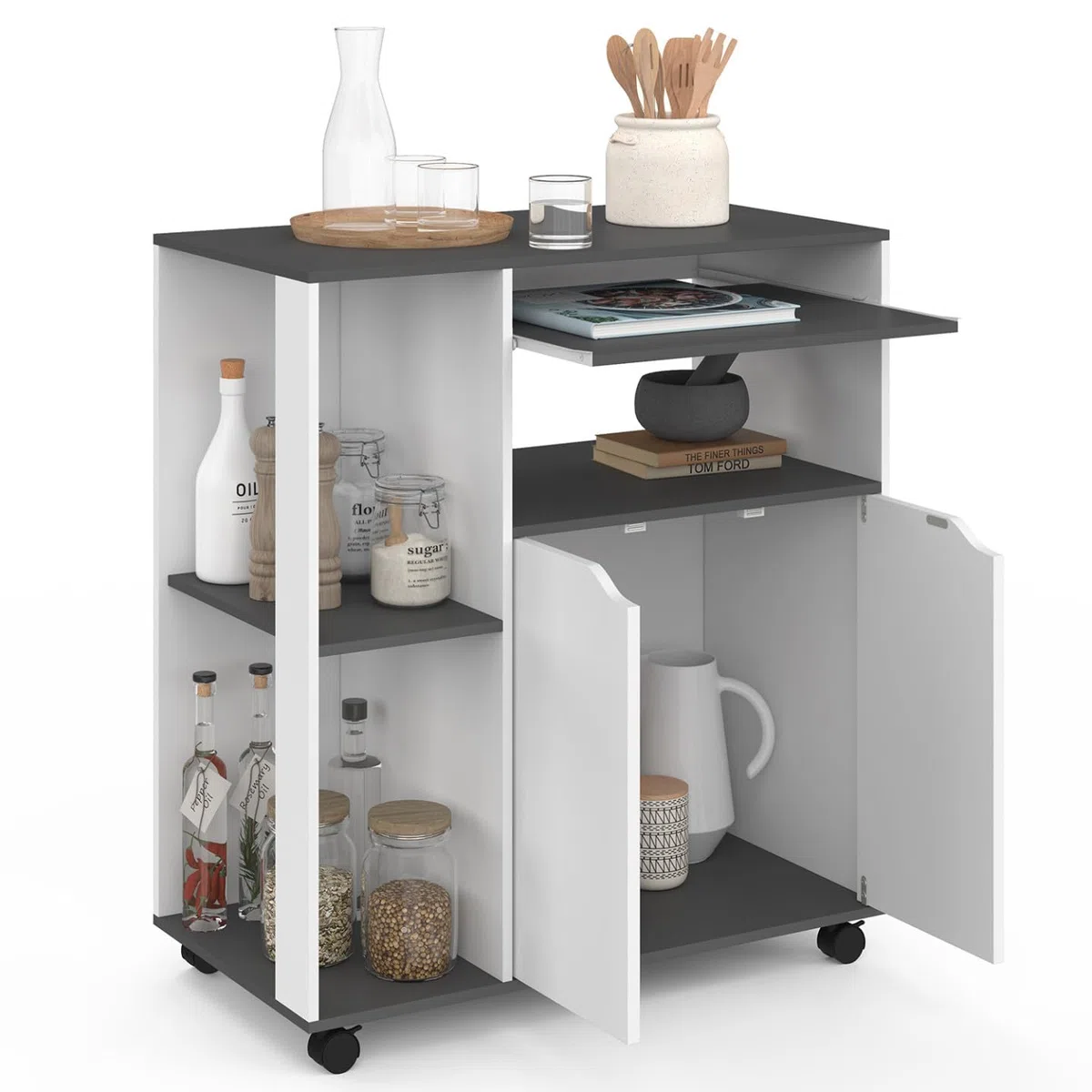IDMarket - Aparador COSI, de madera blanca y tablero gris, 76 cm de largo