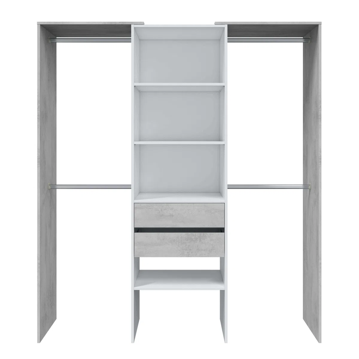 Habitdesign Armario Vestidor con 2 Cajones, Vestidor con Barras y Baldas, Acabado en Blanco Artik y Gris Cemento, Medidas: 179 cm (Ancho) x 202 cm (Alto) x 50 cm (Fondo)