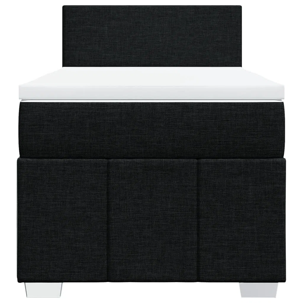 Cama con somier con colchón de 90 x 190 cm en tejido negro, cabecero regulable en altura, colchón de muelles ensacados para un agarre óptimo, listones transpirables y cómodo cojín