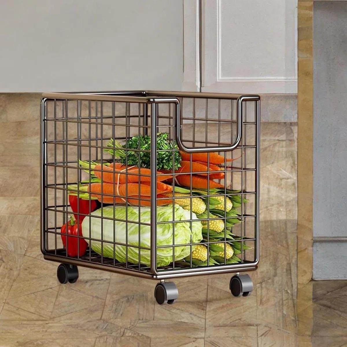 LOVIVER Estante de despensa de carros de Almacenamiento de Cocina, Cesta de Almacenamiento de Alambre de Metal, Organizador, Carrito de Rollo de Frutas de