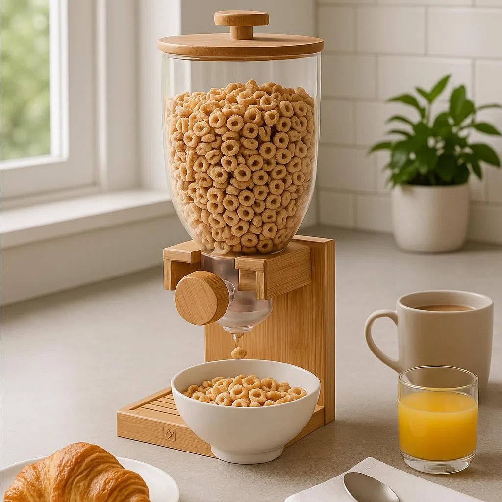 Dispensador de Cereales de Bambú Honey-Can-Do, Contenedor de Almacenamiento de Alimentos para Despensa, Encimera de Cocina, Organización y Almacenamiento KCH-09867 Natural