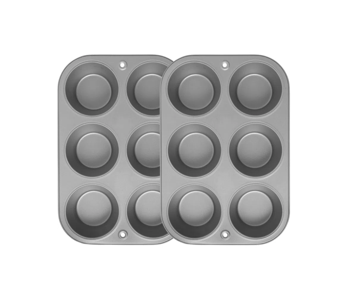 OvenStuff HG236-AZ - Juego de 2 moldes antiadherentes para magdalenas (6 tazas), color gris