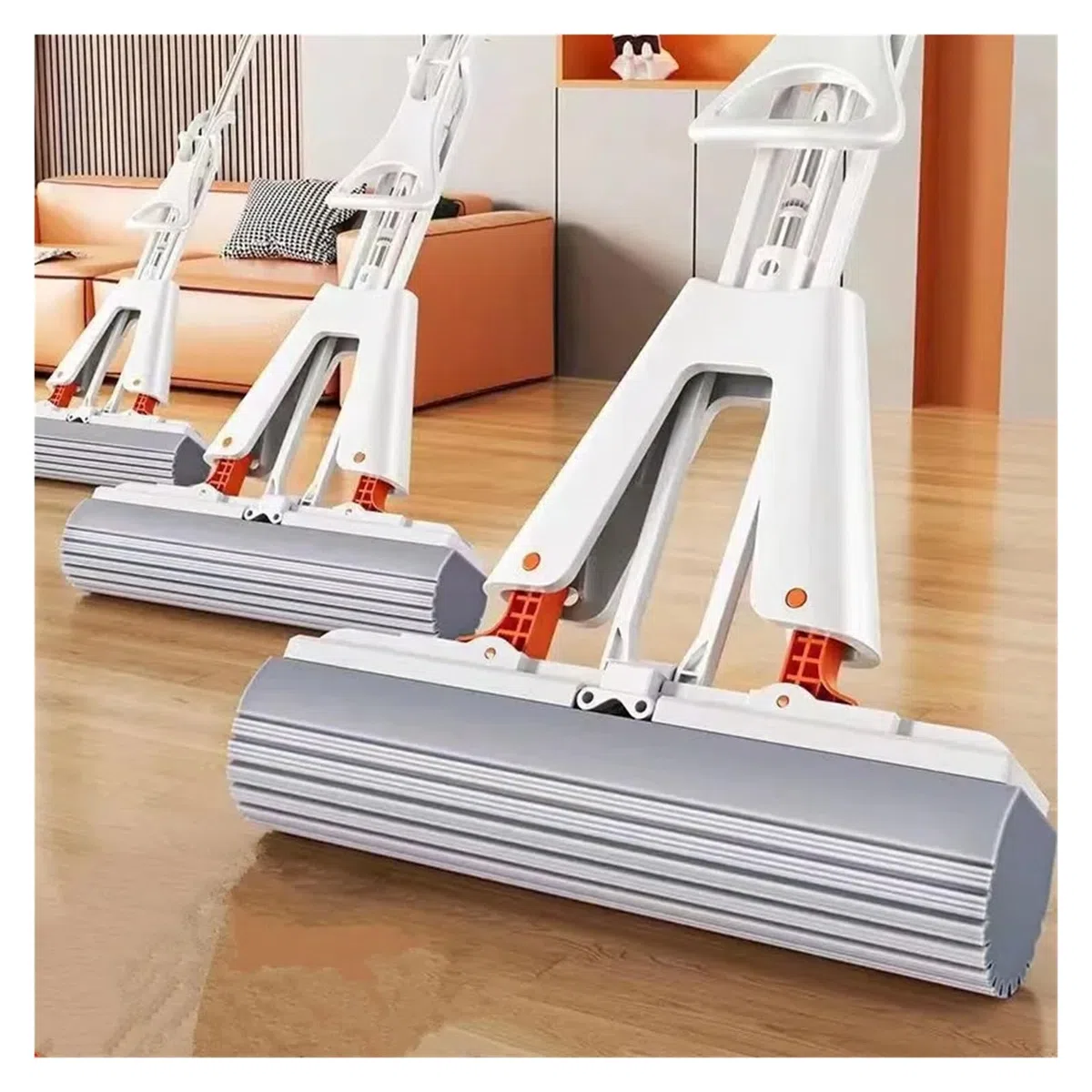 Fregona de algodón de Goma autodrenante exprimible, fregona Plana autolimpiable mágica de Manos Libres, Esponja Reutilizable, Herramienta de Limpieza de Pisos for el hogar(Total 2 mop Head)
