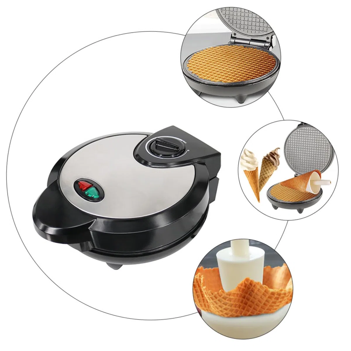 Máquina para Hacer Rollitos de Huevo Waflera Hogar Crepera Eléctrica de Helado Máquina para Hacer de Helado
