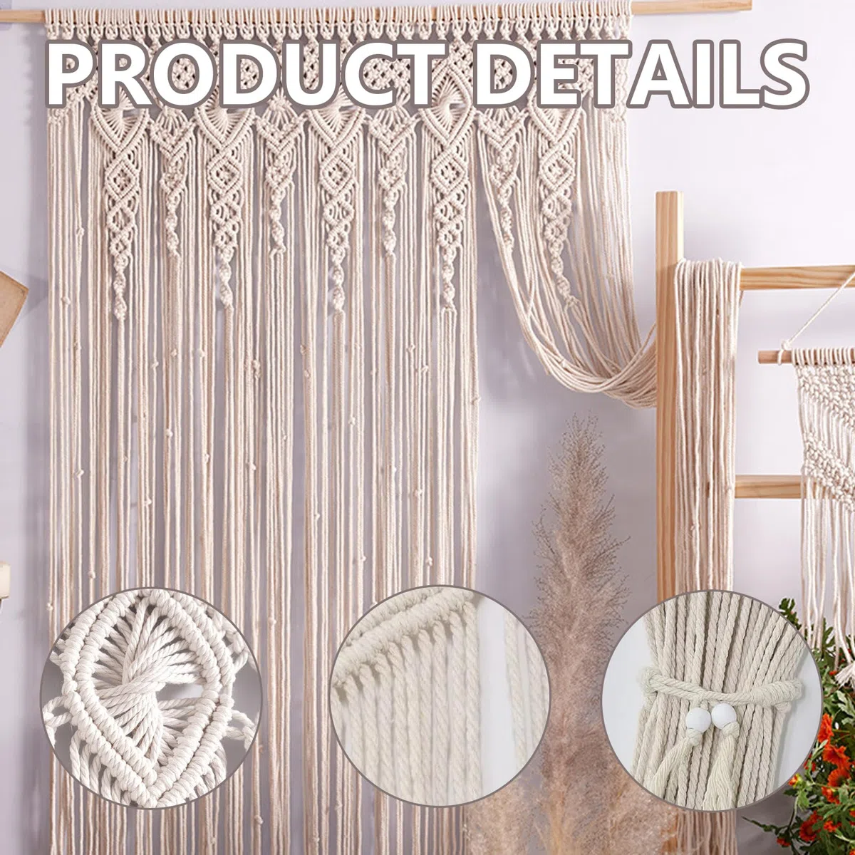 Cortina De Macramé, Colgante De Pared De Macramé De 100x200 Cm Cortina Bohemia Hecha A Mano para Colgar En La Pared Cortina De Puerta De Macramé Bohemio para DecoracióN De La Pared del Hogar