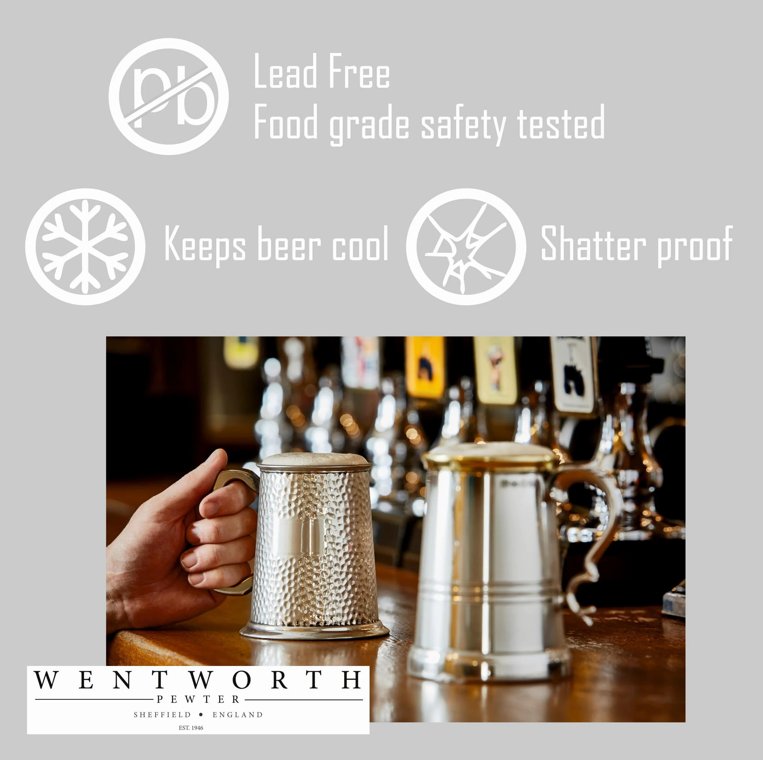 Wentworth - Jarra de peltre con base de cristal para cerveza, regalo para el día del padre, cumpleaños, regalo de boda