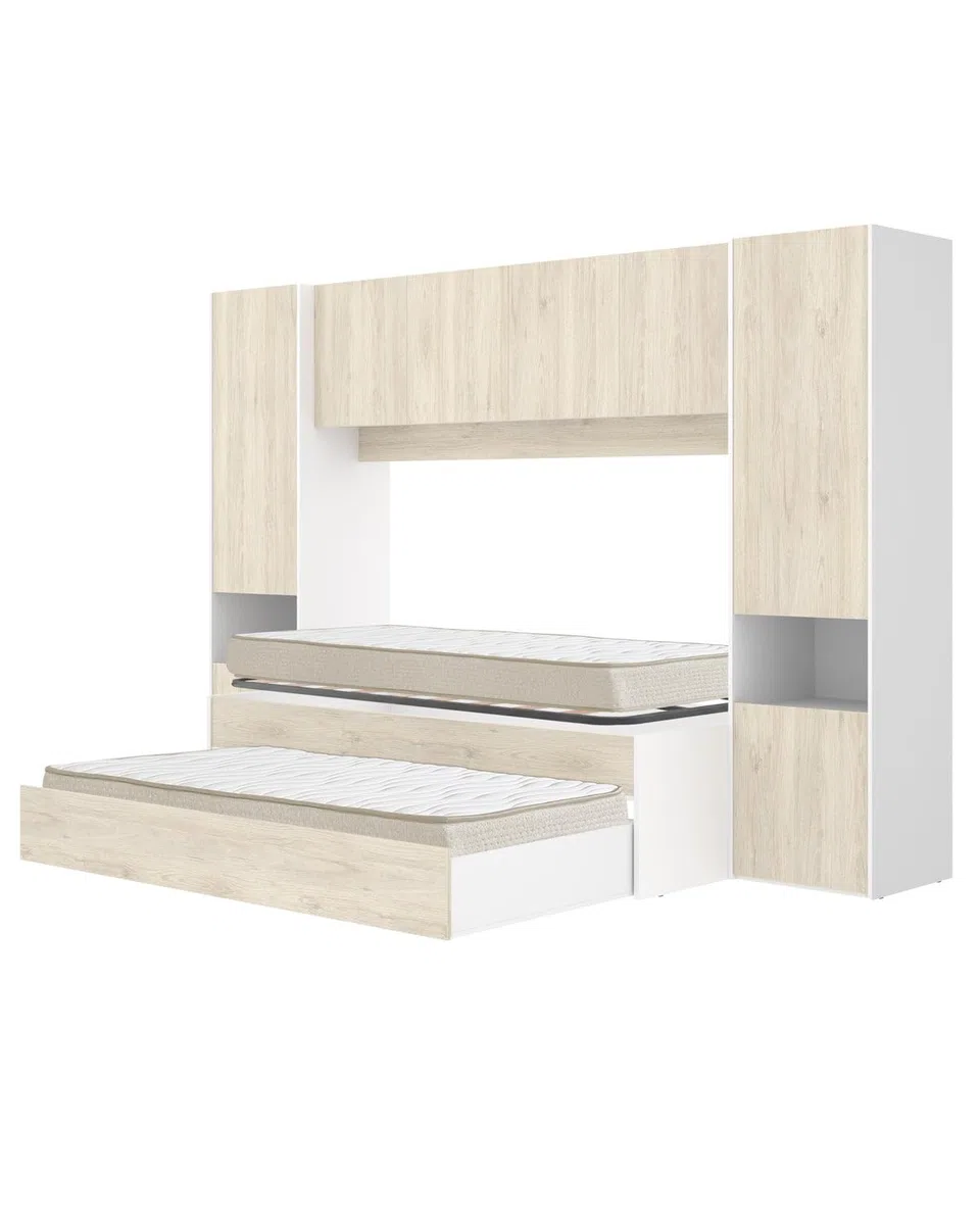 DEKIT - Pack Ahorro Juvenil Dormitorio Puente Kwai, 1 somier Lama Ancha y 2 colchones viscoelásticos Nova 90 x 190 cm